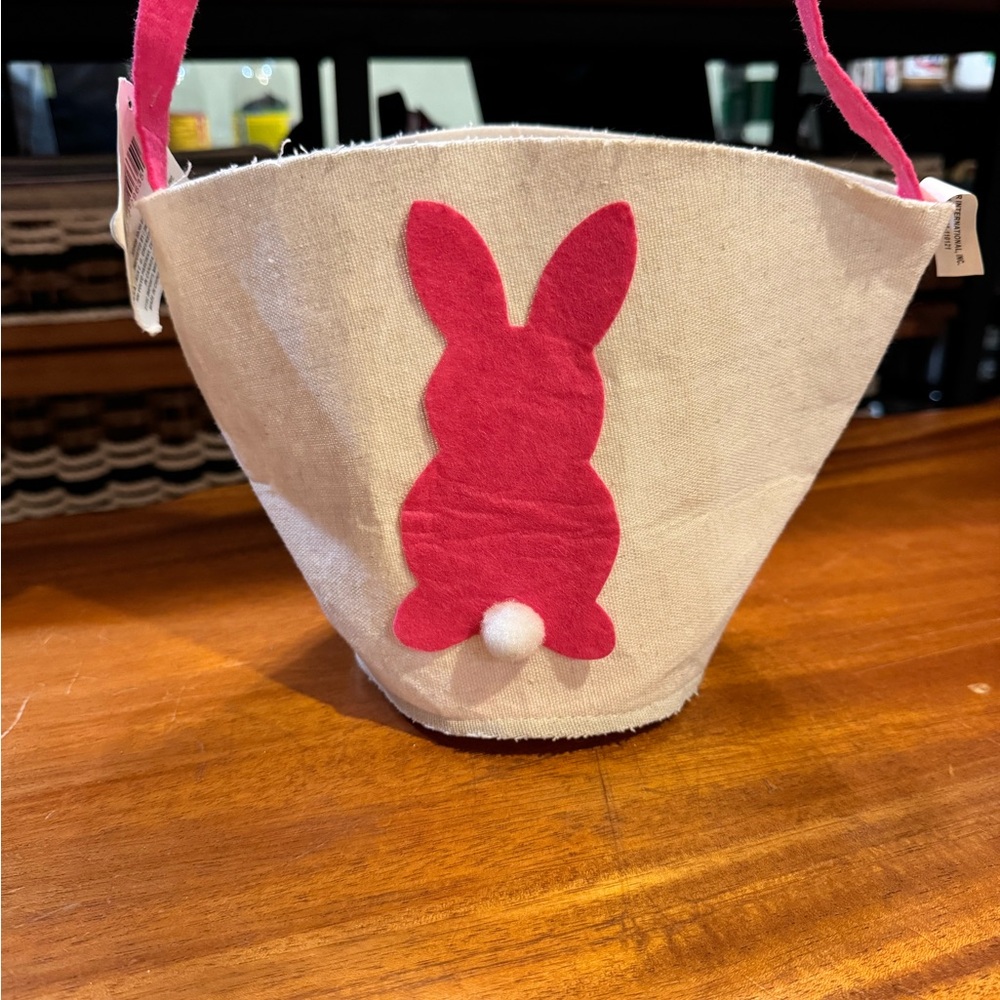 Canvas Easter Basket with Pink Bunny Design